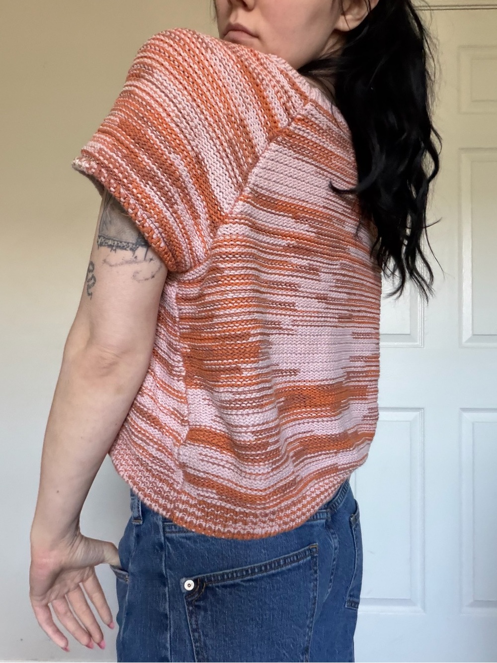 Anthropologie Pink & Orange Striped Knit Crop Top Large - Picture 3 of 6